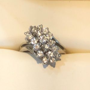 Cocktail Bypass Ring 14k Wht Gold Ginuine Diamond Ring 1 CTW size 6 w/ gift box